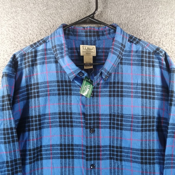 NWT LL Bean Scotch Plaid Flannel Morgan Mens XXL Slim Fit Blue Outdoors - Picture 2 of 8